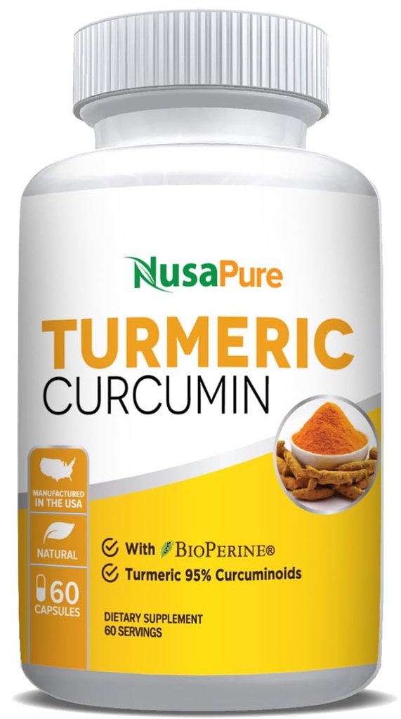NusaPure Curcumine curmérique 600 mg 60 Capsules Curcuminoides curmérique 95 % Supplément alimentaire