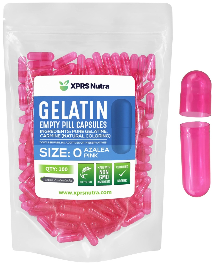 XPRS Nutra Größe 0 Leere Kapseln - 100 Count Leere Gelatine Kapseln - Pillen für DIY Kapsel Füllung - Pure Bovine Pille Gel Kapseln für Do-It-Yourself Ergänzungen (Azalea Pink)