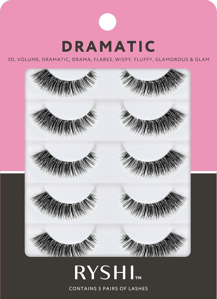 Ryshi faux cils avec 5 paires, look dramatique avec auto-adhésif et jeu de lash réutilisable, améliorer la beauté naturelle pour un volume supplémentaire