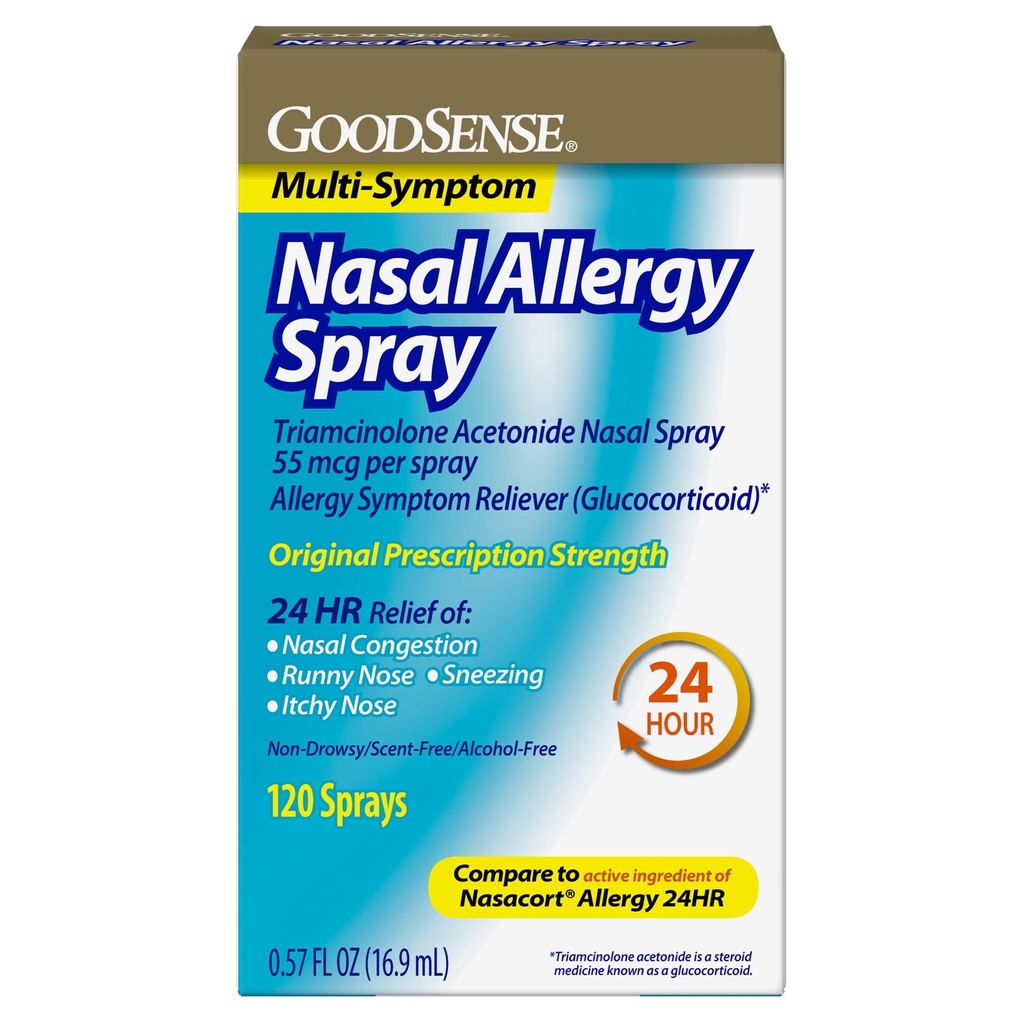 Spray d'allergie au nasal multisymptôme de bonne qualité, spray d'allergie au nasal à l'acétonide de triamcinolone, 55 mcg par spray, 0,57 onces fluides