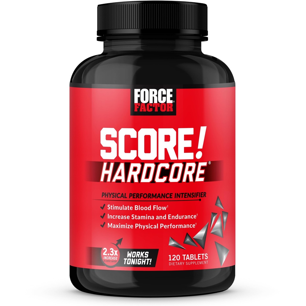 Force Factor Score! Hardcore Nitric Oxide Booster Supplement for Men with L-Citrulline, Horny Goat Weed, Black Maca & Longjack Tongkat Ali to Increase Stamina, Energy, and Performance, 120 Tablets