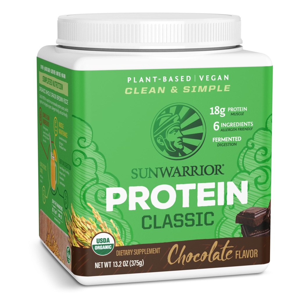 Brown Rice Protein Pulver mit Bcaa & Aminosäuren Raw Rice Protein Shake Gluten Free Low Carb Dairy Free | Plant Based Classic Sprouted Brown Rice Protein Pulver Schokolade 375g von Sunwarrior