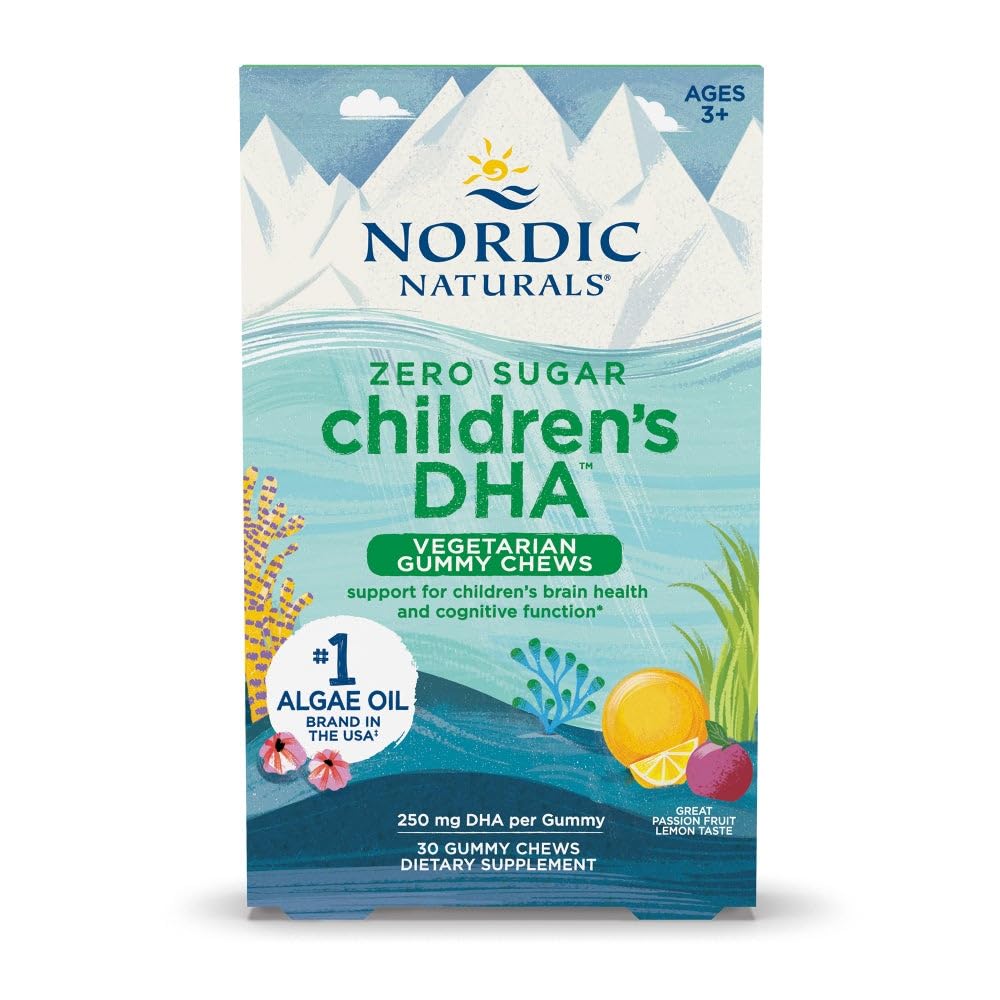 Nordic Naturals Zéro Sucre Enfants , DHA Végétarien Gummy Chews - Passion Fruit Lemon Flavor - 30 Gummies - Vegan Algae Oil Omega-3 Supplément pour les enfants Cerveau et soutien à la cognition - 30 portions