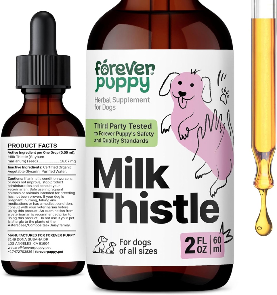 Forever Welpen Milchdistel Ergänzung für Hunde - Leberunterstützung für Hunde mit Milchdistelextrakt - Silymarin Ergänzungen & Vitamine für kleine große mittlere Zucht - Canine Liver Detox Tropfen - 2 oz