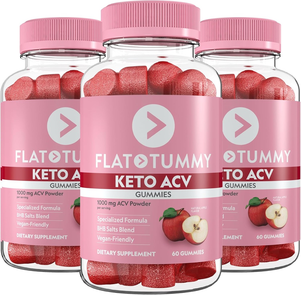 Flache Tummy Keto ACV Gummie, 60 Count – Spezialisierte Formel, Post GLP-1 Keto Ergänzung, Vegan-Friendly, Non-GMO - Apfelessig Gummie, BHB Salts, Beet, Granatapfel Superfood Pulver (3 Pack)