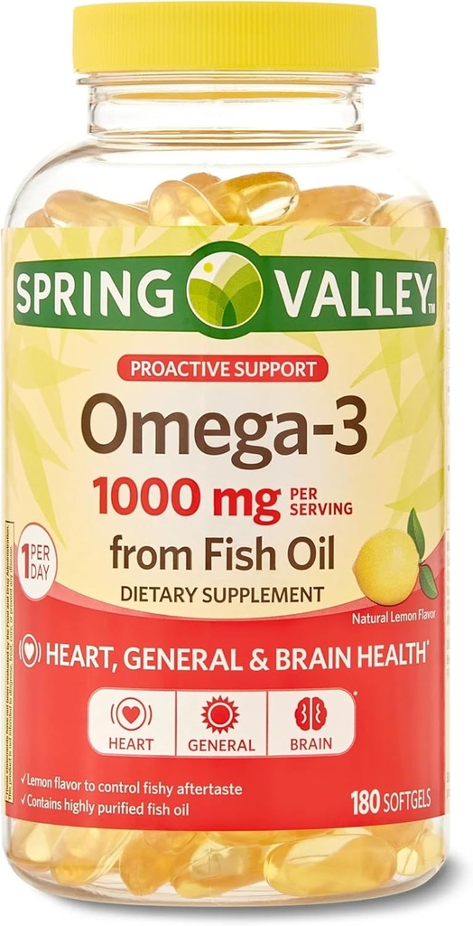 Frühlingstal Omega-3 1000 mg von Fischöl, Herz, Gehirn Gesundheit, Zitronen,180 Softgels