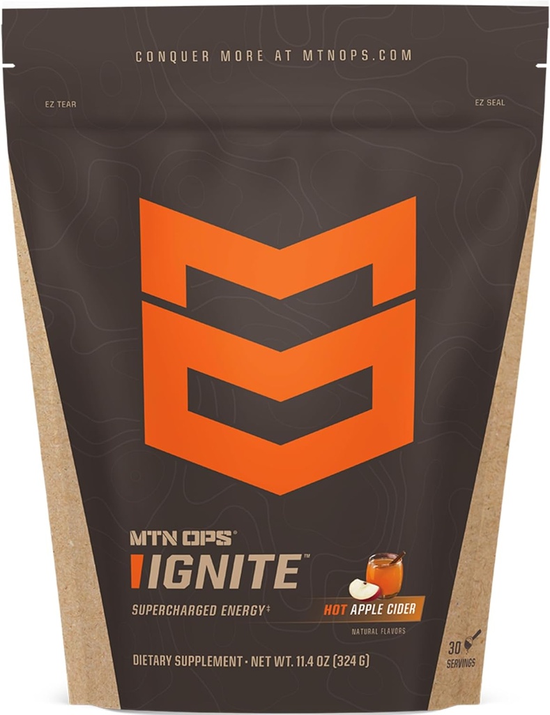 MTN OPS Hot Ignite Instant Kaffee Nootropic & L-Arginin L-Citrulline für kognitive Klarheit, Mental Focus & Nitric-Oxide Boost | 200mg Koffein per Servieren, 30 Servierungen | Apple Cider