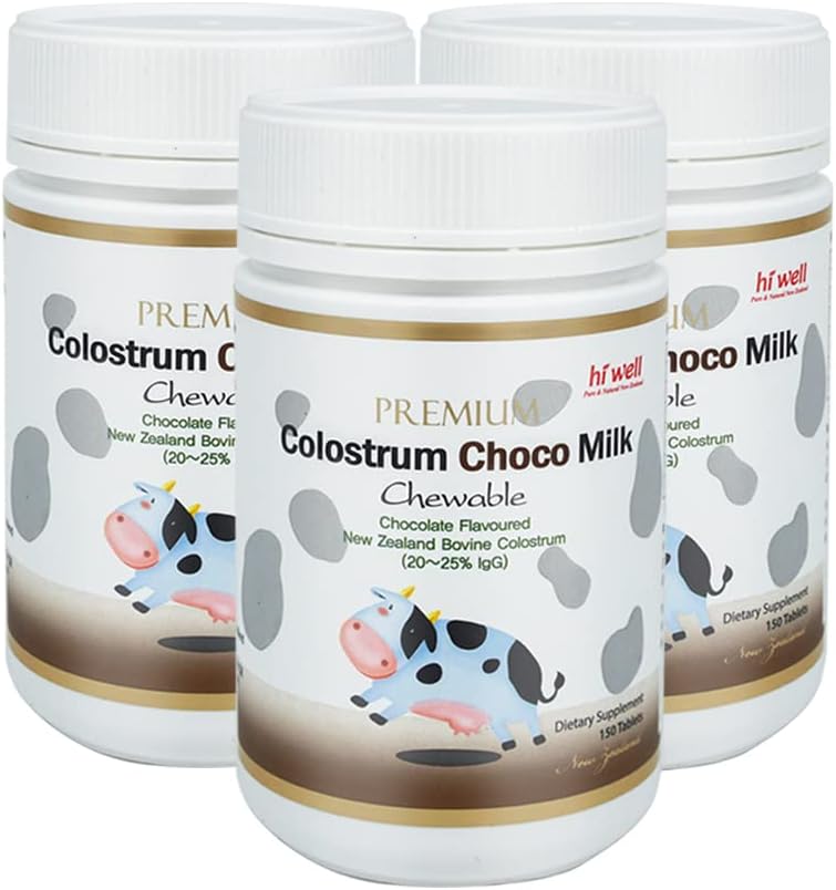 (Pack of 3) Comprimés Choco 150 à base de colostrum d'herbe haut de gamme Hi Well