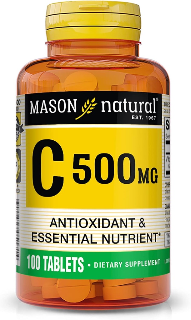 MASON NATURAL Vitamin C 500 mg - Unterstützt gesundes Immunsystem, Antioxidans und essentielle Nährstoffe, 100 Tabletten