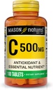 MASON Vitamine naturelle C 500 mg - Soutient un système immunitaire sain, un antioxydant et un nutriment essentiel, 100 comprimés