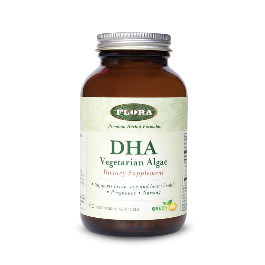 Flora - DHA Vegetarische Algen GreenCaps Plus - Gehirn & Herz Gesundheit - Aids Gesamtgesundheit während Schwangerschaft - Für Gehirn & Nervous System - liefert Omega-3 - Vegan & Nachhaltige - 60 Vegetarische Softgel