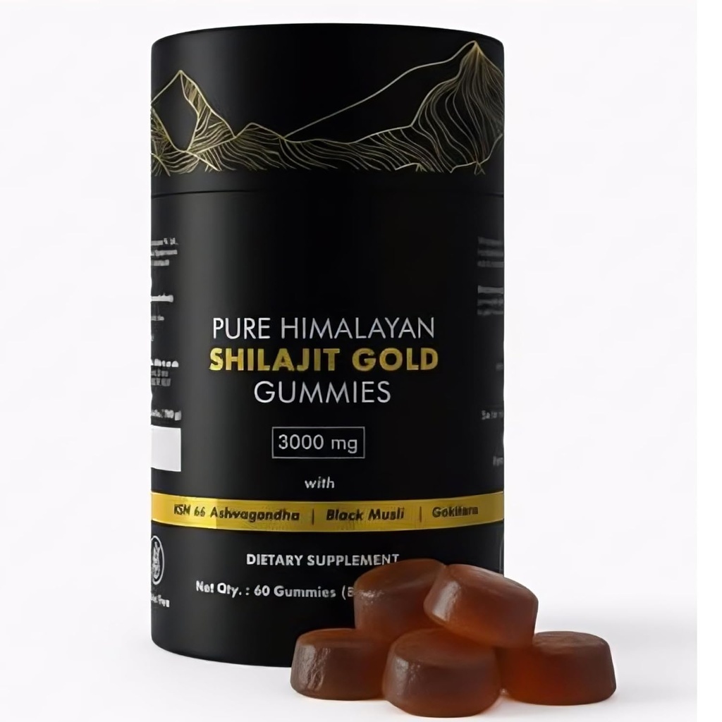 Pure Himalayan Shilajit Gummi Gold Grade | mit Ashwagandha & Fulvic Säure | Sugar-Free Energy, Stamina & Immune Unterstützung für Männer & Frauen | 85+ Trace Minerals | Non-GMO & 100% Natural | 60 Count
