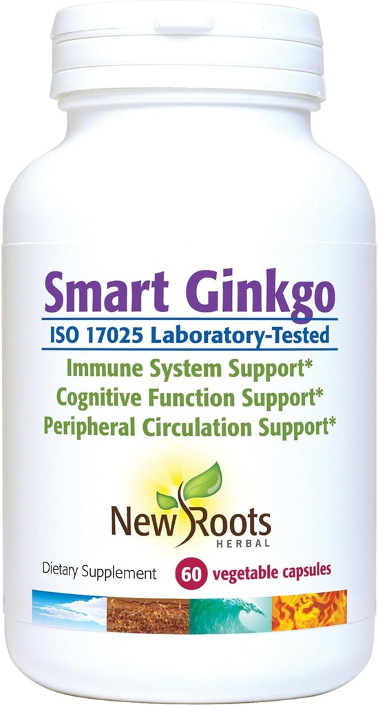 NOUVEAUX ROUTES HERBAL Supplément Smart Ginkgo, 60 capsules végétales, système immunitaire et soutien cognitif