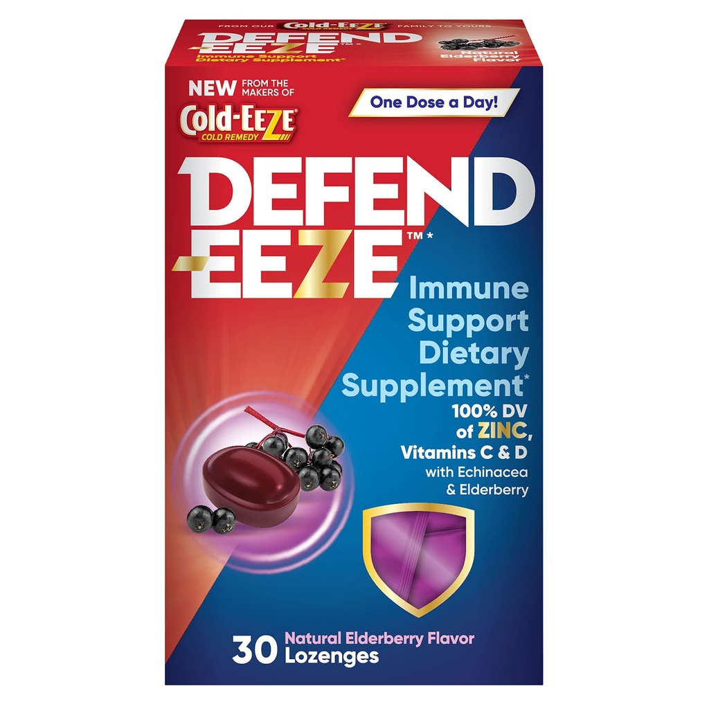 Defend-EEZE Immununterstützung Nahrungsergänzungsmittel Lozenges, 100% Tageswert von Zink, Vitamine C & D pro Dose, mit Echinacea & Elderberry, Elderberry Flavor, 30 Lozenges