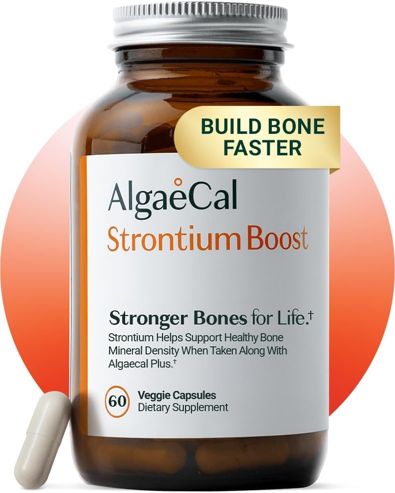 AlgaeCal - Strontium Boost, Natural Calcium Supplement for Bone Density Increase, Strontium Citrate 680 mg, Easy to Swallow for Bone Health & Bone Strength, Gluten-Free - 60 Veggie Caps- Made in USA