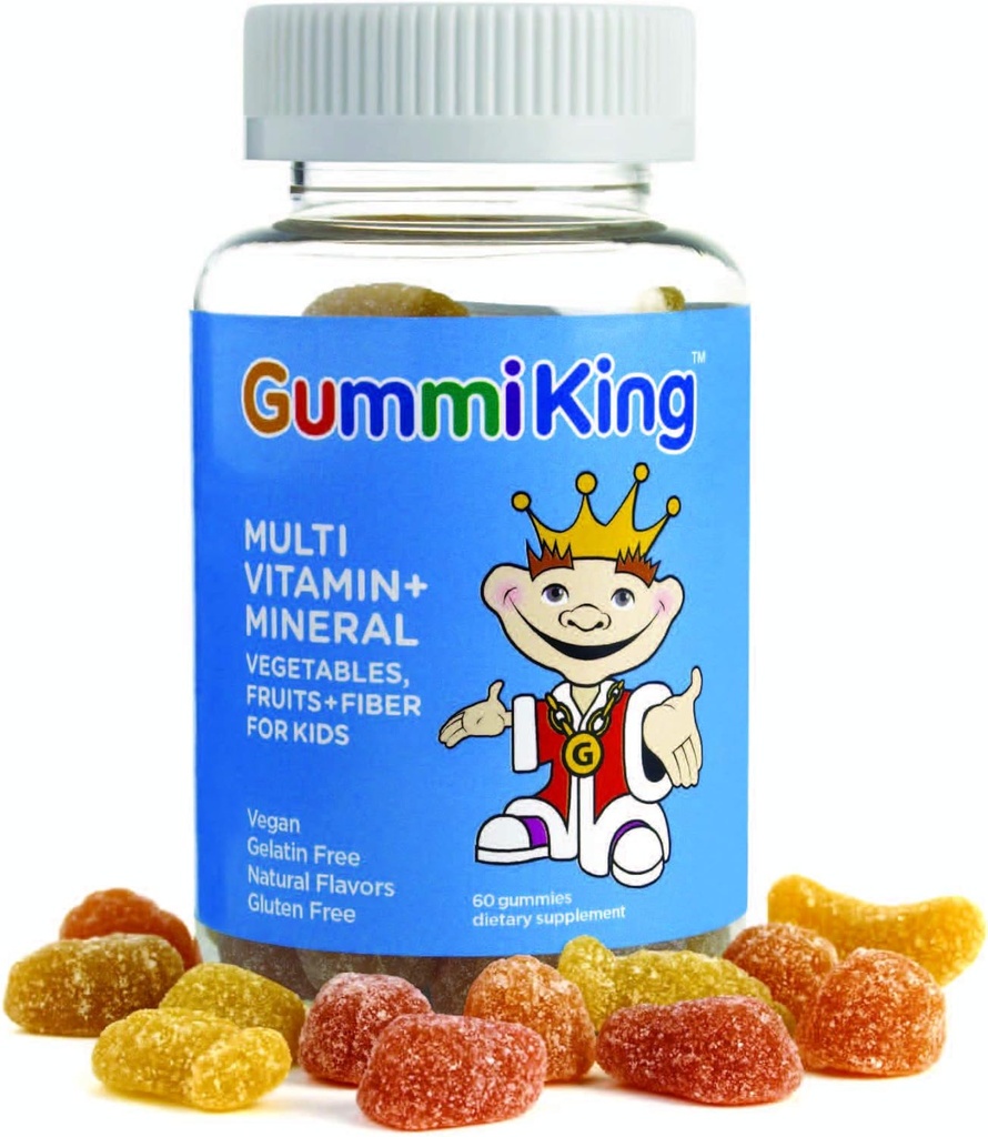 Gummi King Multivitamin und Mineral, Früchte, Gemüse und Fiber Gummi, Erdbeere/Lemon/Orange/Grape/Cherry/Grapefruit, 60 Count