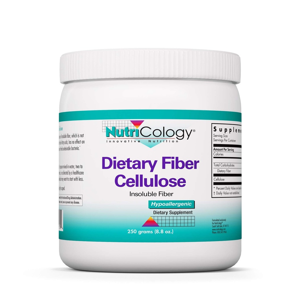 Nutricologie Poudre de fibre alimentaire - 2000mg Supplément de fibre insoluble, Poudre de cellulose microcristalline, Cellulose en poudre, Non-fermentable, Hypoallergénique - 8,8 Oz