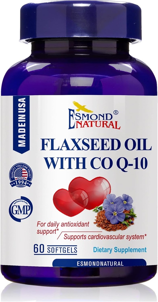 Flaxseed Oil mit CO Q-10 (Daily Antioxidantien und Herz-Kreislauf-Systemunterstützung), GMP, Natural Product Assn Certified, Made in USA - 400mg, 60 Softgels