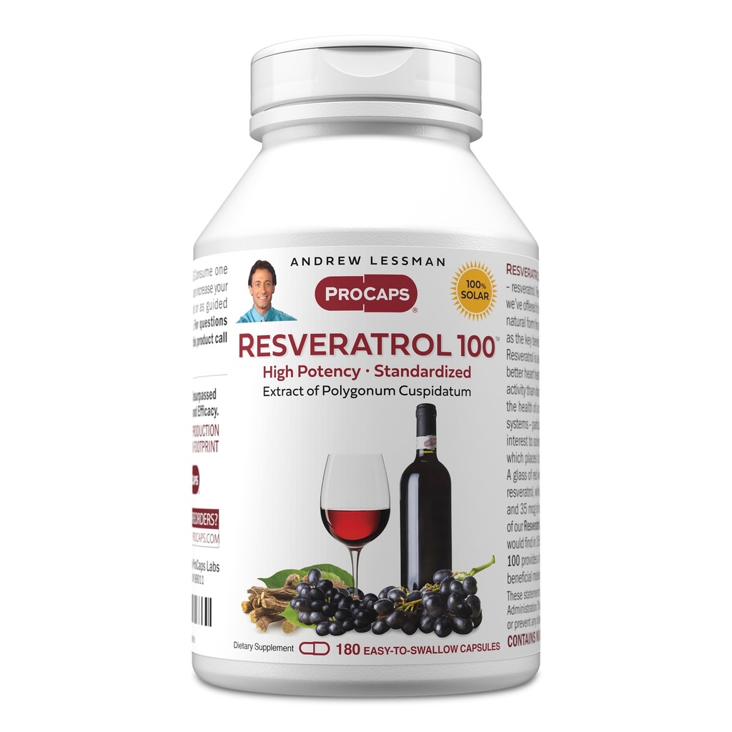 ANDREW LESSMAN Resveratrol-100mg - 180 Kapseln - Red Wine's Beneficial, Naturally Occurring Antioxidant, Ohne Alkohol. Zusatzstoff frei