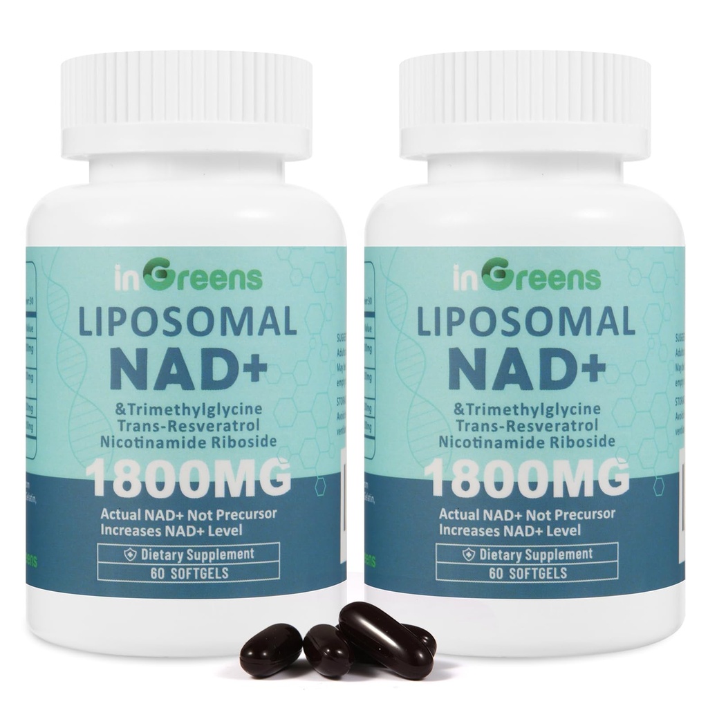 NAD liposomique+ Supplément 1800 mg avec le riboside de la nicotinamide, le résvératrol trans, la triméthylglycine,Remplace le NMN, Boost NAD+, la défense du vieillissement, l'énergie cellulaire, 120 Softgels