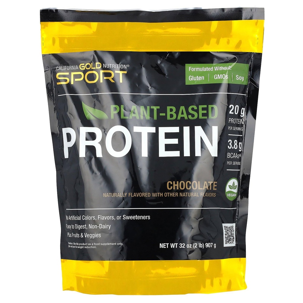 California Gold Nutrition Sport, Protéines végétales avec concentré de protéines de riz brun biologique, lin, graines de chia, chocolat, 2 lb (907 g)