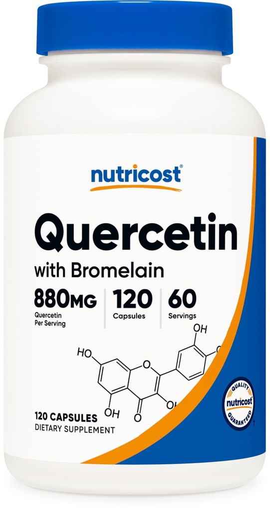 Nutricost Quercetin avec Bromelain, 880mg Quercetin + 165mg Bromelain par portion, 120 capsules, 60 portions (2 capsules par portion) - Végétarien, Non-OGM et Sans gluten