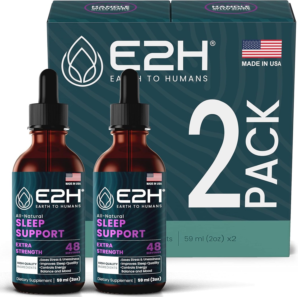 E2H Natural Sleep Aid - Liquid Melatonin mit Kamille, Theanine - Schlaf besser, tiefer, Länger - Vegan, Glutenfrei - Bietet Stress Relief (2 Flaschen)