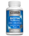 Biotin 10000 mcg + Zink + Selen, rein, vegan & extra stark, beste Ergänzung für Haarwachstum, leuchtende Haut, starke Nägel*, 365 Tabletten für 12 Monate, natürlich ohne Zusatzstoffe