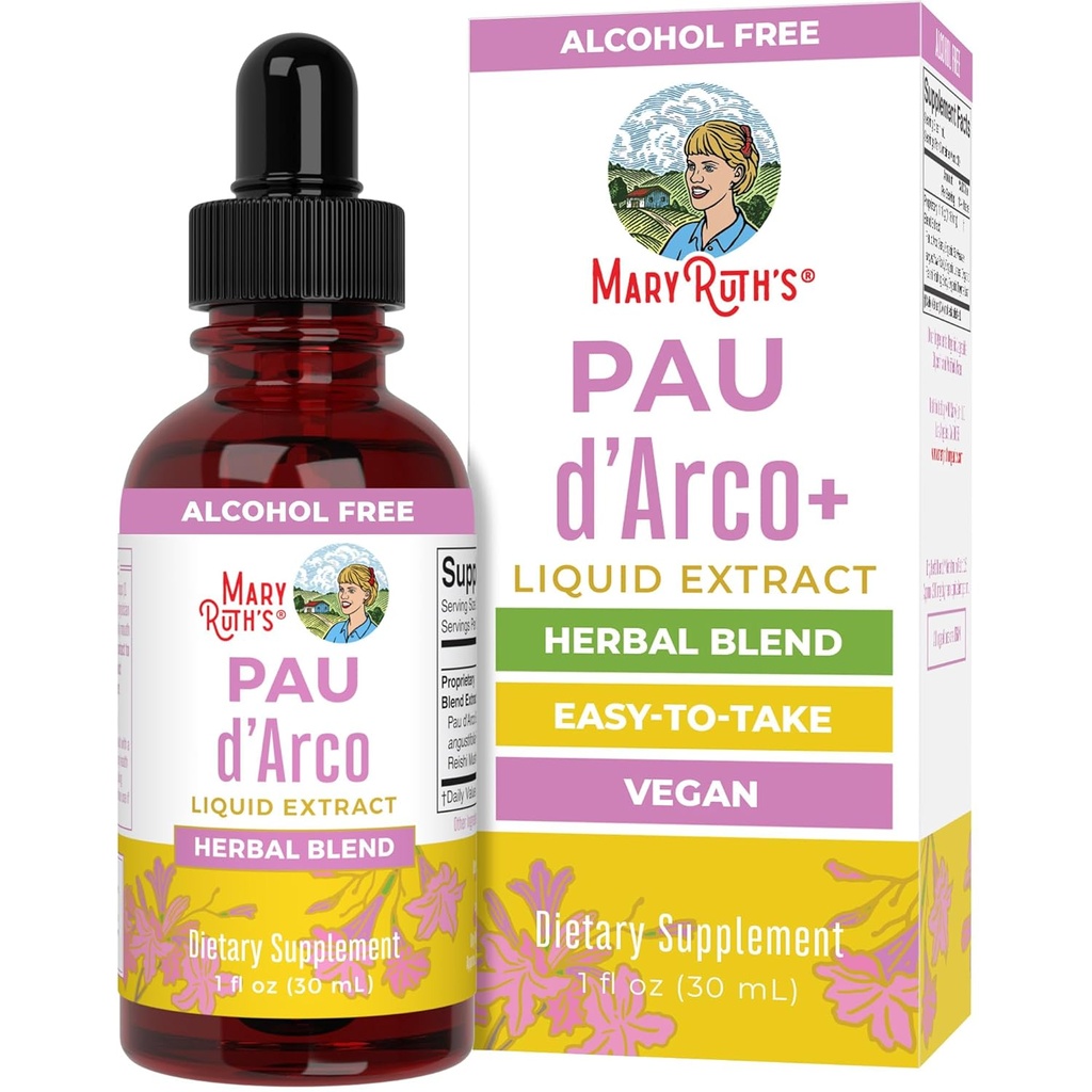 MaryRuth Organics PAU D'Arco Herbal Blend | Reishi Mushroom | Echinacea angustifolia Root | Usnea Lichen | Thyme Leaf | Vegan | Non-GMO Project Verified | Gluten Free | 30 Servings | 1 Fl Oz