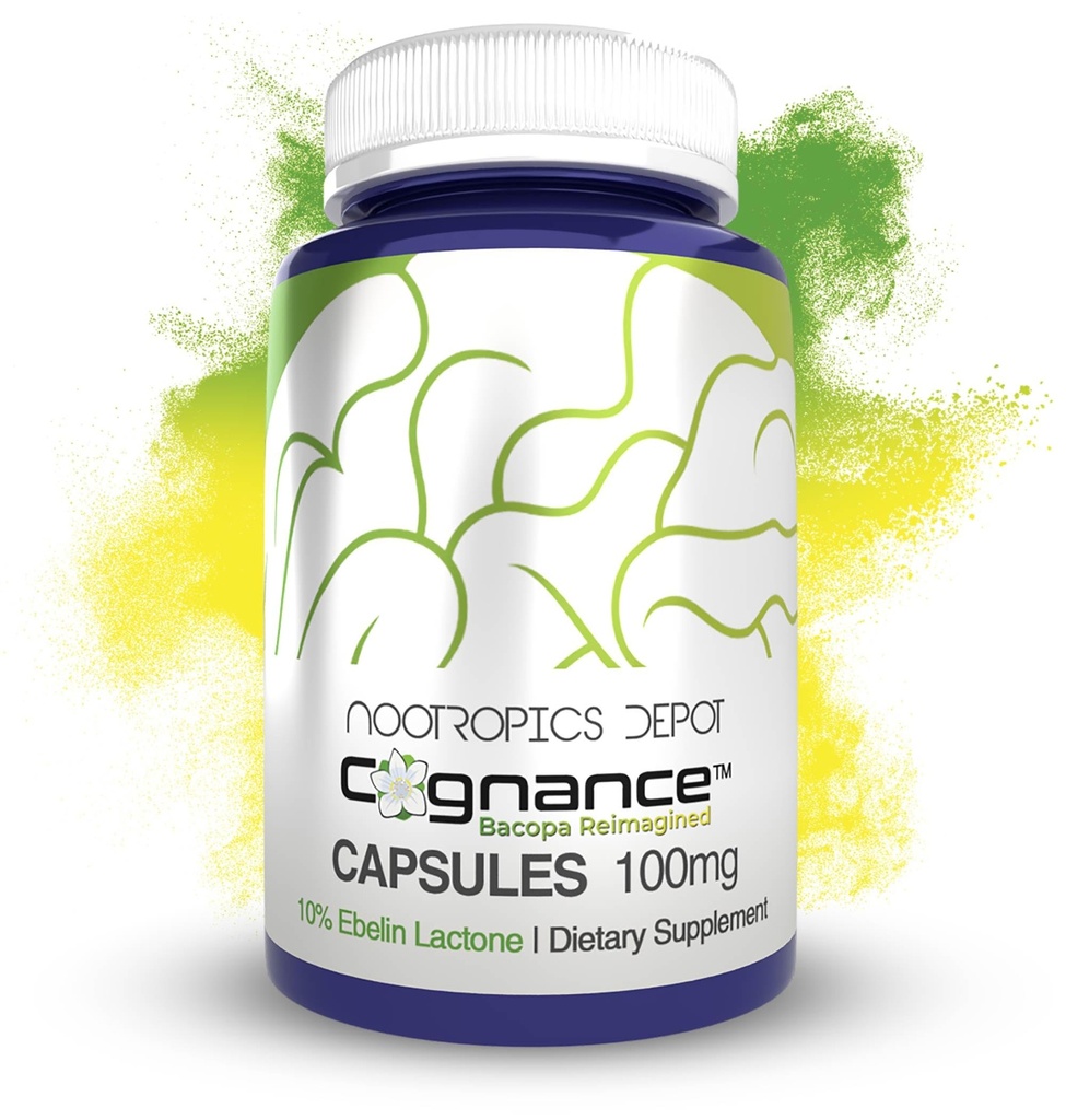 Nootropics Depot Cognance Enhanced Bacopa Capsules | 100mg | 10% Ebelin Lactone | Bacopa monnieri | Mood, Memory, & 5-HT2A Aktivierung, 60 Count (Pack von 1)