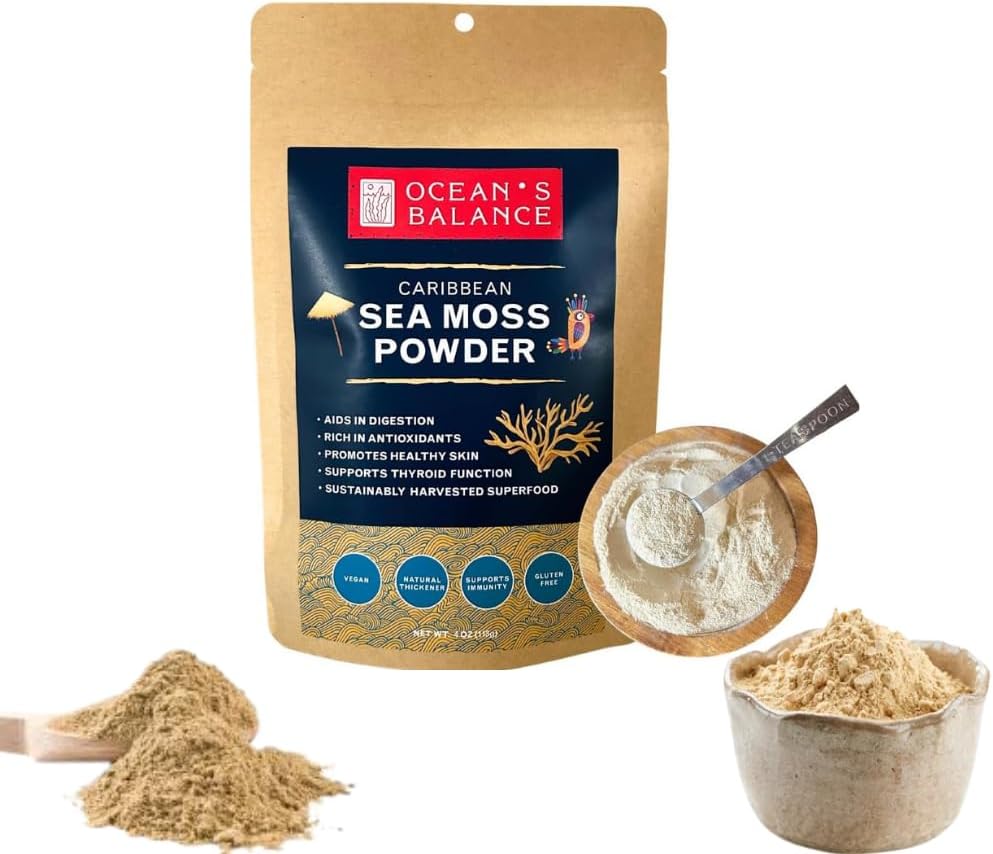 Ocean's Balance Clean Taste of Maine Sea Moss Powder (4oz) - Raw, Wildcrafted, Premium-Qualität - Unterstützt Detox, Verdauungsgesundheit, Immunsystem, Haut und Haar durch die Wahl der Natur