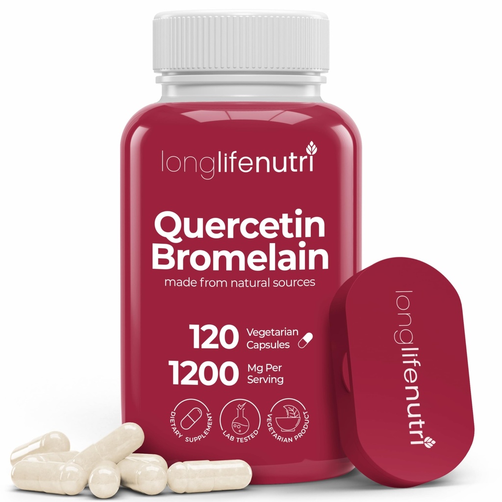 LongLifeNutri Quercetin 1000mg mit Bromelain 200mg - 120 Vegetarische Kapseln, Bio-Dihydrat-Komplex für Joint Mobility & Respiratory Balance, 2-Month Supply, GMP zertifiziert, Made in USA