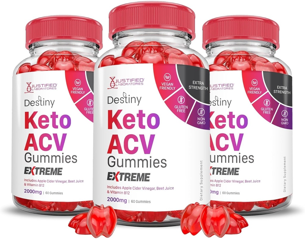 Justified Laboratories (3 Pack Destiny Keto ACV Gummies Extreme 2000MG Destiny Keto Gummies Advanced Formel Apfelessig mit Granatapfelsaft Pulver B12 Vegan Non GMO 180 Gummys