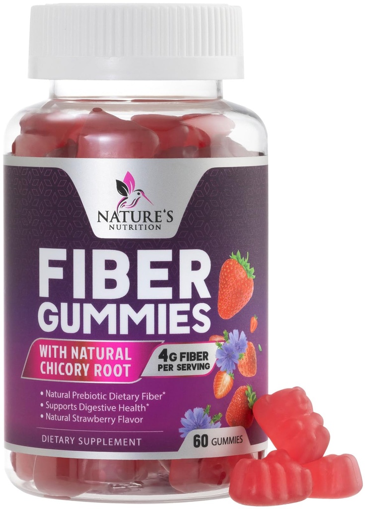 Fiber Gummies für Erwachsene 4g - Prebiotic Plant Based Fiber Gummy Supplement for Digestive Health & Regularity Support, Daily Prebiotic Supplement unterstützt Gut Health für Damen und Herren, Vegan - 60 Gummis