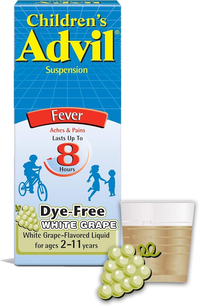 Enfants Advil Liquid Pain Relief Medicine and Fever Reducer, 100 Mg Ibuprofène des enfants pour les âges 2-11, Raisin blanc - 4 Fl Oz