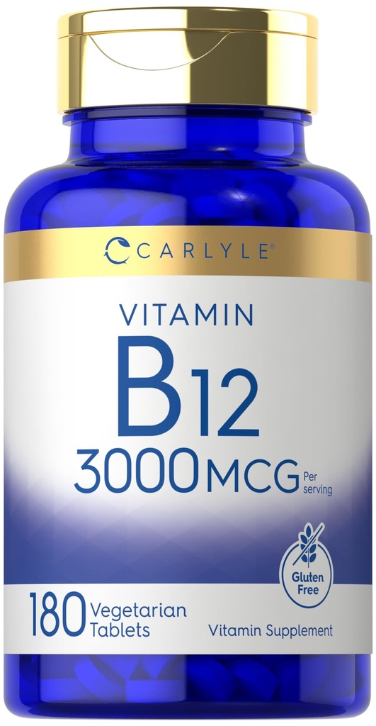 Carlyle B12 Vitamine 3000 mcg (180 comprimés) Supplément végétarien (non-OGM et sans gluten)