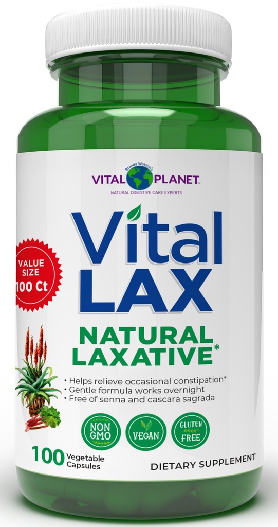 Vital Planet - Vital Lax Natural Laxative Cleanse Supplement für kirchliche Verstopfung, mit Magnesium Hydroxide, Slippery Elm, Aloe und Triphala Bowel Regularity 100 Kapseln zu unterstützen