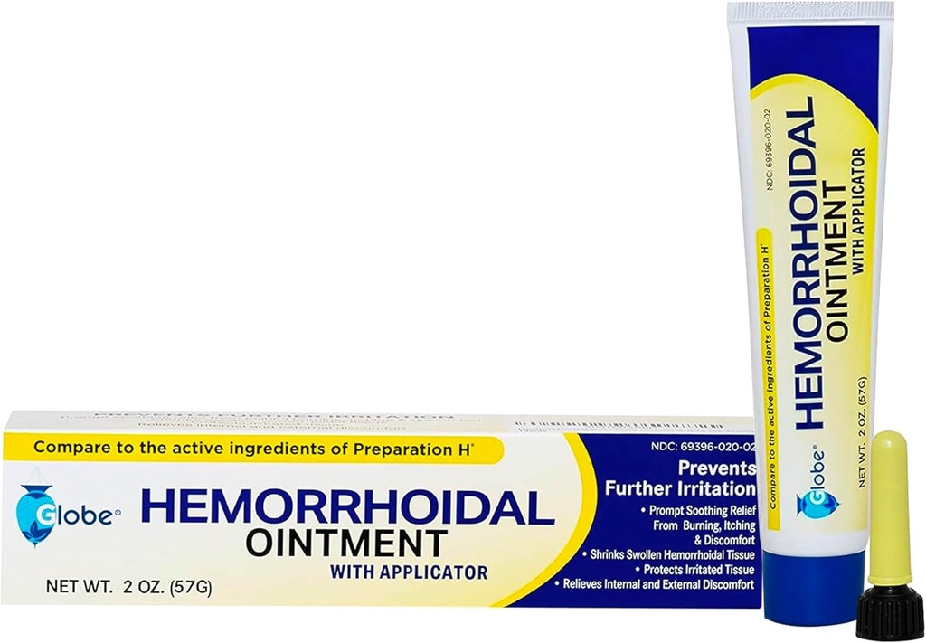 Onguent hémorroïdal Globe avec applicateur, HCl Phénylephrine, huile minérale Petrolatum, formule de résistance maximale pour la combustion, le malaise et la démangeaison, 2 oz
