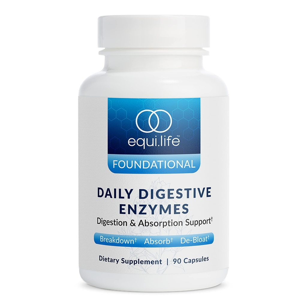 Equilife Daily Digestive Enzym Supplement mit Bromelain, Lactase und Lipase, unterstützt Verdauung von Protein, Fiber, Carbs und Fette, Glutenfrei, Vegan, Non-GMO, 90 Kapseln