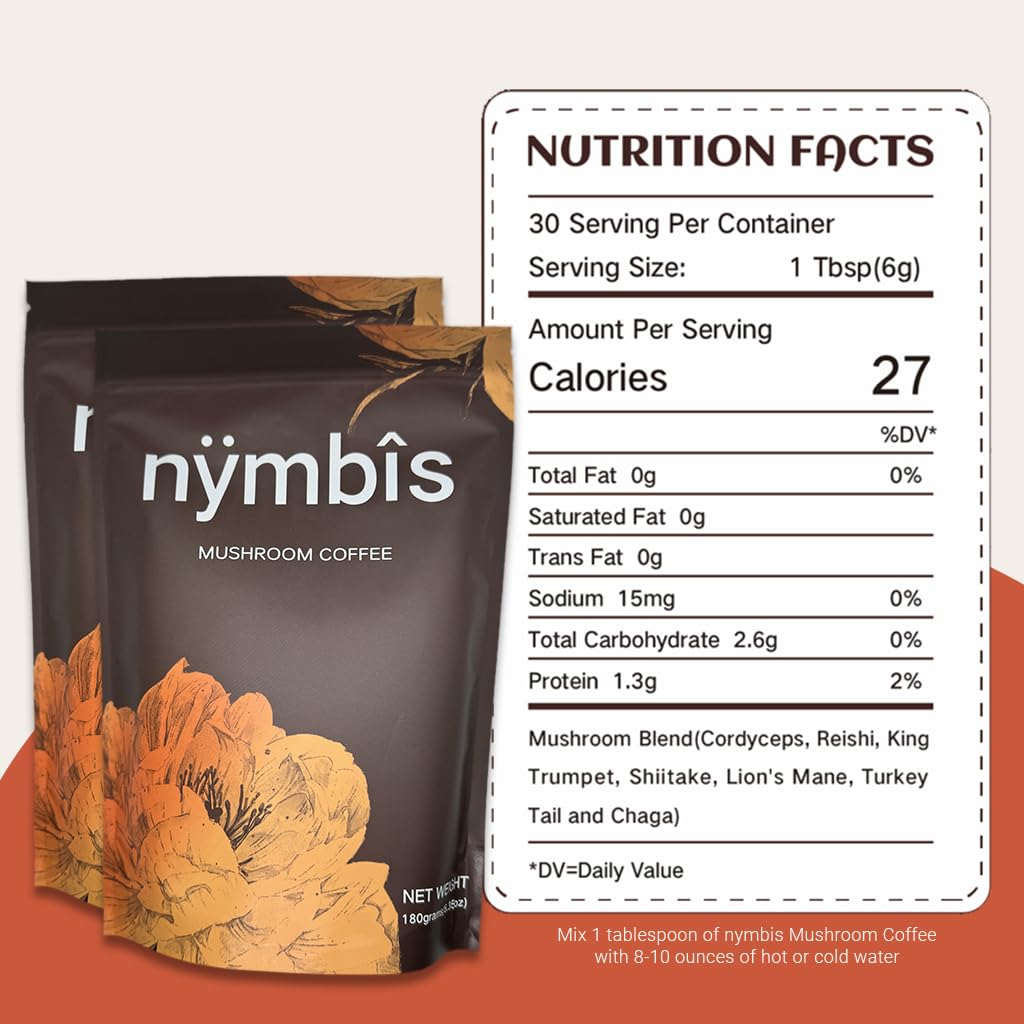 nymbis Mushroom Kaffee | gemahlener Kaffee mit 7-Mushrooms Blend (Cordyceps, Lion's Mane, Reishi, Chaga, Maitake, Shiitake, Türkei Tail) | INSTANT COFFEE | 30 Servierungen
