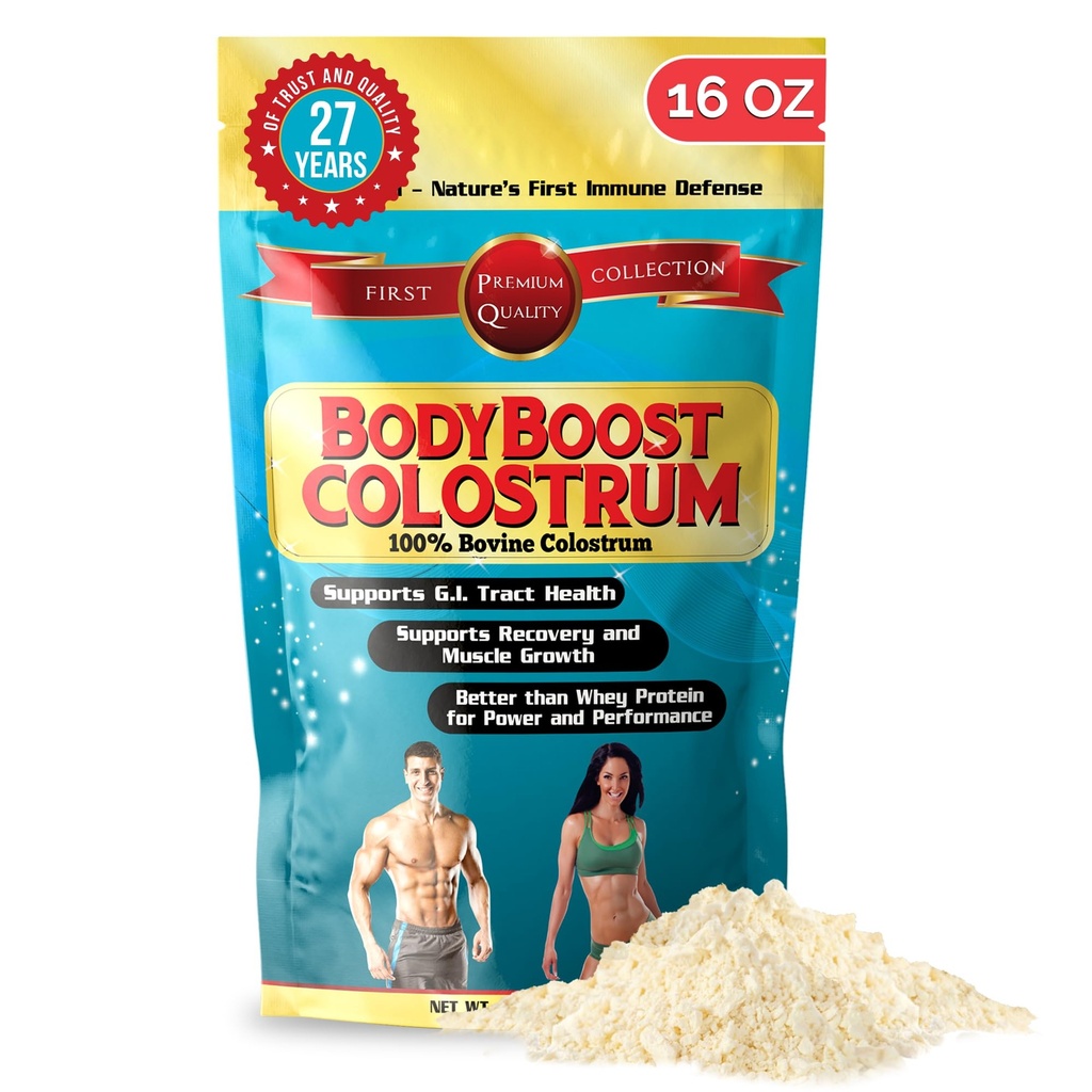 BodyBoost Colostrum entier, 100% Bovin Colostrum Poudre, Immune Booster avec Immunoglobuline et Lactoferrine, Grass Fed Colostrum pour Gut Health, 16 oz