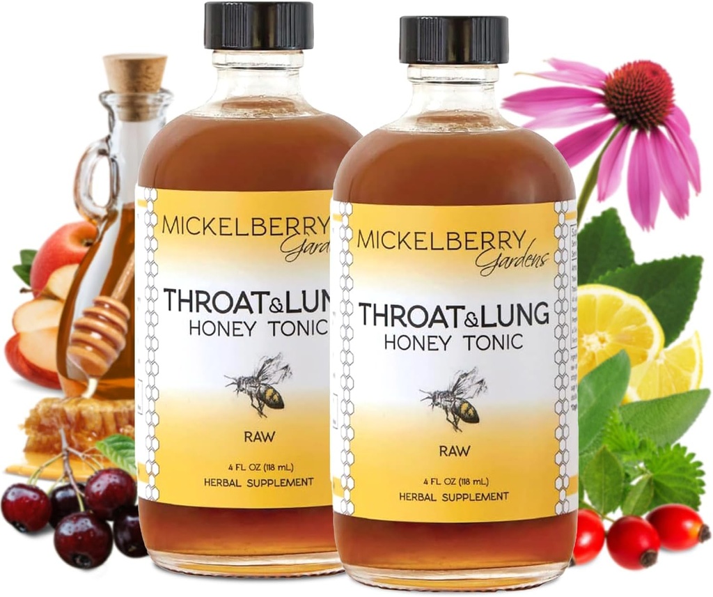 Mickelberry Gardens Throat & Lung Honey Tonic: Wellness Syrup, Natural Sore Throat Relief, Immununterstützung & Cough Suppressant für Erwachsene & Kinder (4 oz, 2 Pack)