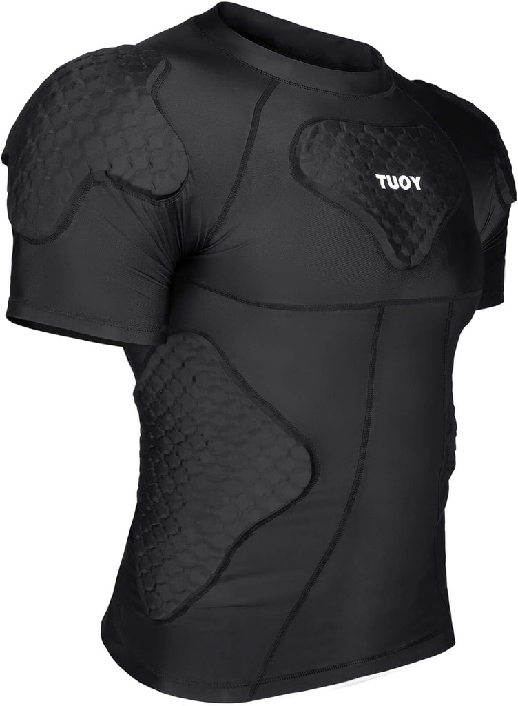 TUOY Herren gepolsterte Kompressionshemd Protective Shirt Rib Chest Protector für Fußball Paintball Baseball