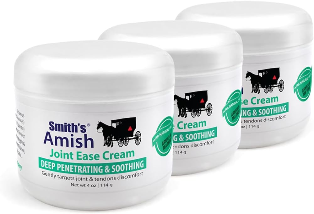 Smith's Amish JointEase beruhigende Creme 3 Pack (Drei 4 Unzen Jars) mit Arnica, Teebaum, Eucalyptus, Pfefferminz und Rosmarin
