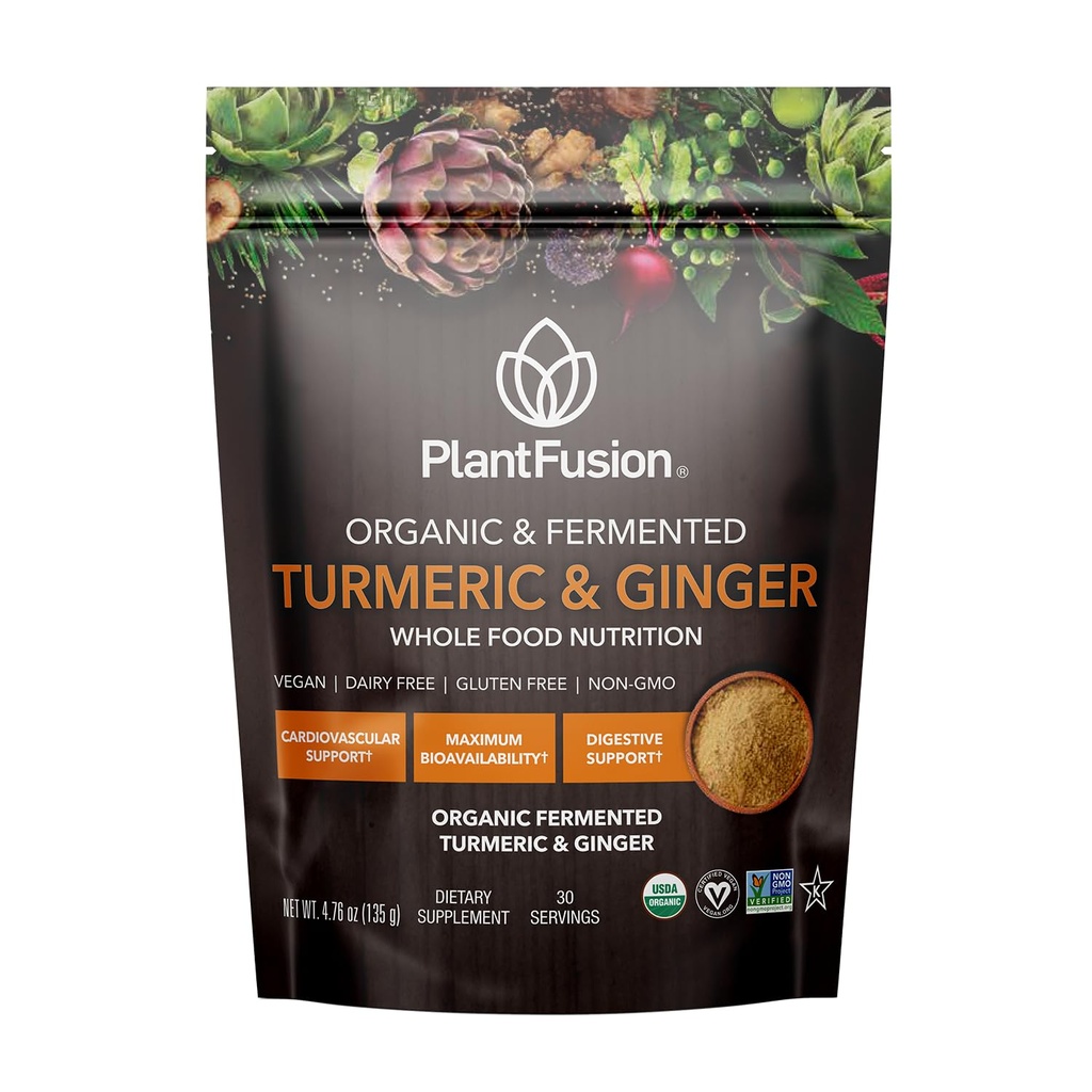 PlantFusion Turmeric and Ginger Drink Mix - Fermented Whole Food Nutrition, Herbal Supplement Powder with Curcuminoids - USDA Certified Organic, Non-GMO, Vegan, Gluten-Free, 4.76 oz 30 Servietten
