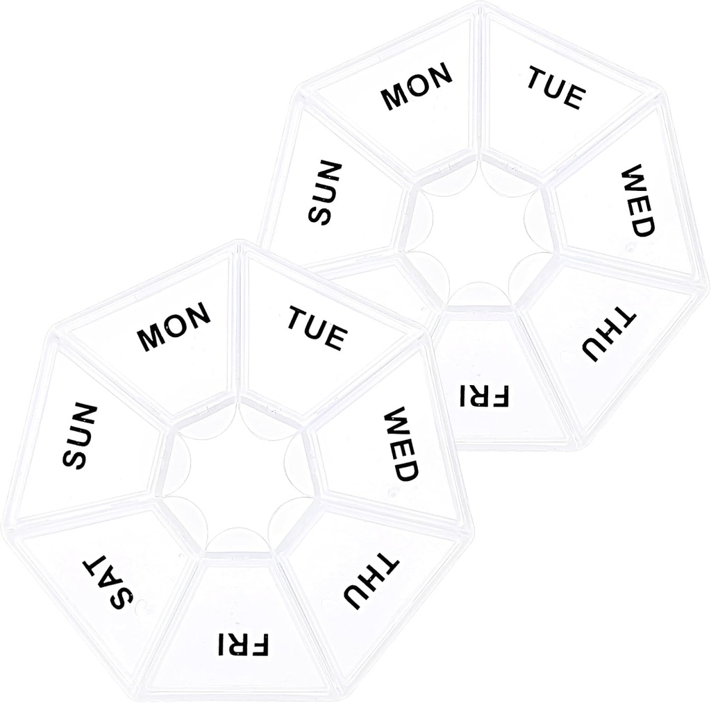 Sibba 7 Tage Pill Organizer, 2 Stk Medizin Pille Box, Tägliche Pille Halter, Portable Reise Pille Container Halter für Tasche oder Geldbörse, Medizin Planner für Vitamine Fischöl, Beilagen(Clear)