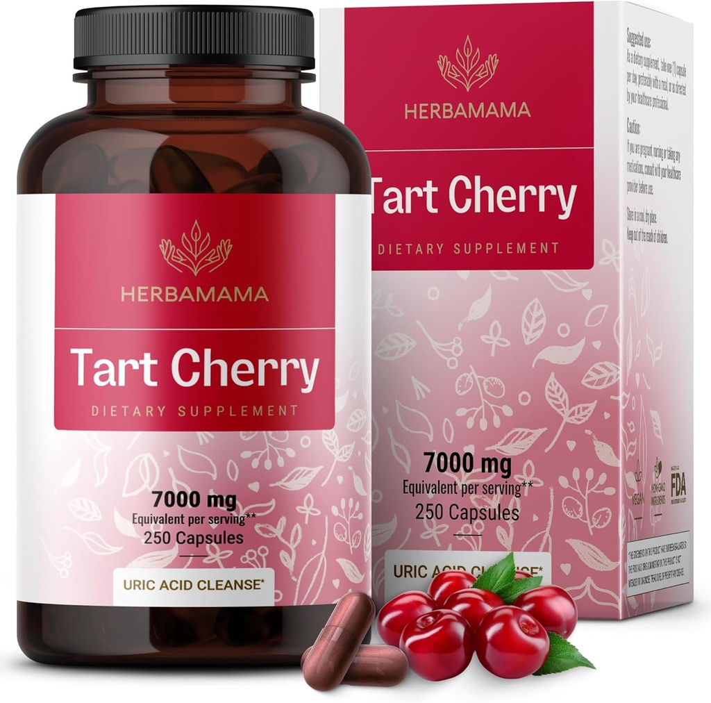 HERBAMAMA Tart Cherry Extract Kapseln - Tart Cherry Extract für Uric Acid Support - Vegan, Non-GMO Antioxidant Supplement