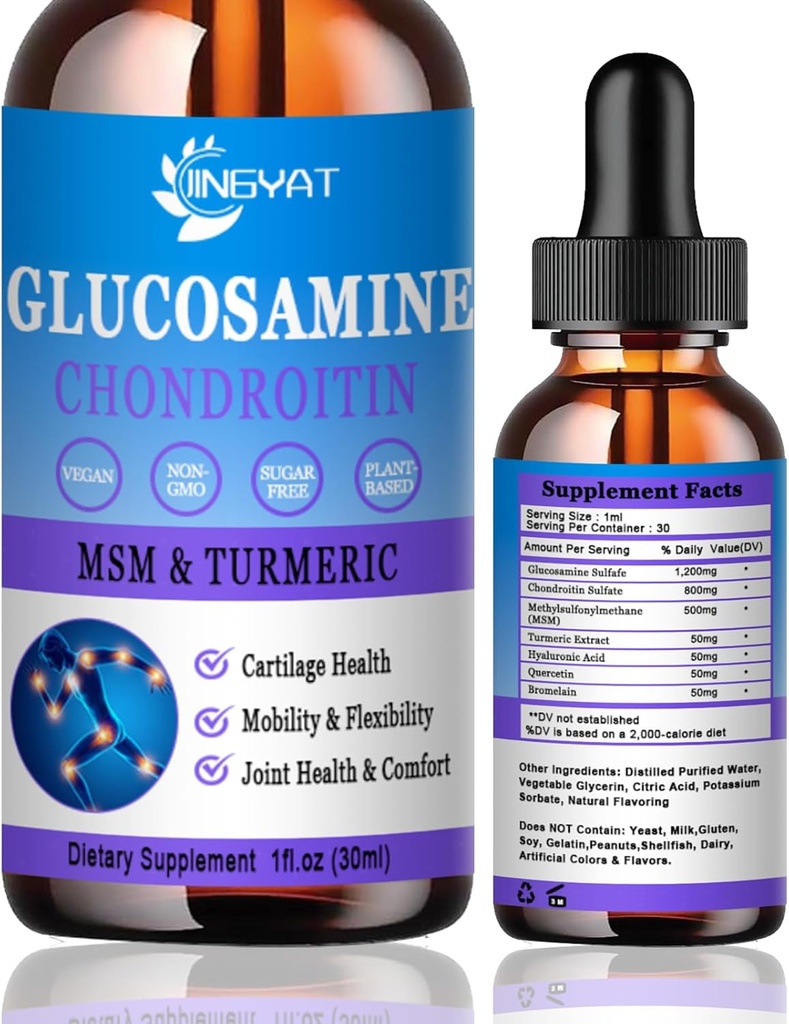 Glucosamin Chondroitin Flüssigkeitstropfen 2000mg, Liposomale Glucosamin Chondroitin MSM, Chondroitin & Glucosamin Nahrungsergänzungsmittel w/Turmextrakt, Hyaluronsäure, Quercetin & Bromelain