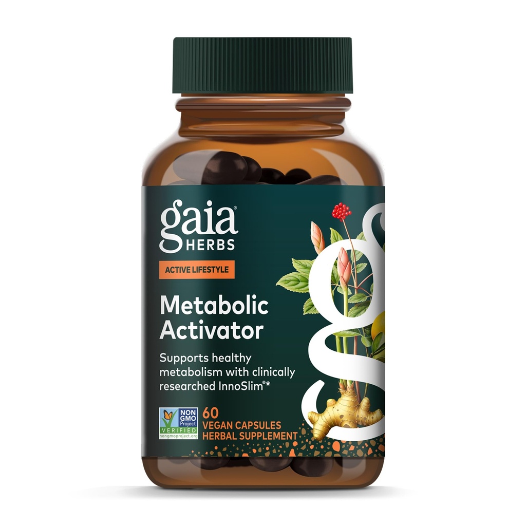 Gaia Herbs Métabolic Activator - Supplément énergie naturelle pour le métabolisme - Fabriqué avec Panax Notoginseng & Astragalus Extract - Exempt de lait, de soja et de gluten - 60 capsules (60 portions)
