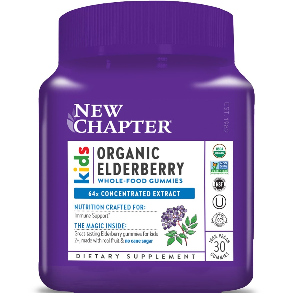 Neues Kapitel Elderberry Gummies für Kinder 2+, USDA Organic,64x Konzentrierte reine Elderberry für Immununterstützung,Große Verkostung ganzwertige Gummis, Vegan & Non-GMO, 30 ct